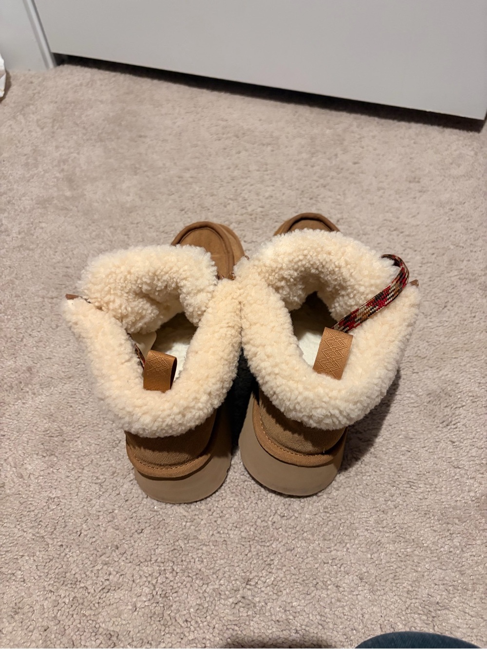 UGG Women Chestnut Suede Shearling-Lined Boot with Plaid Laces - Picture 7 of 8